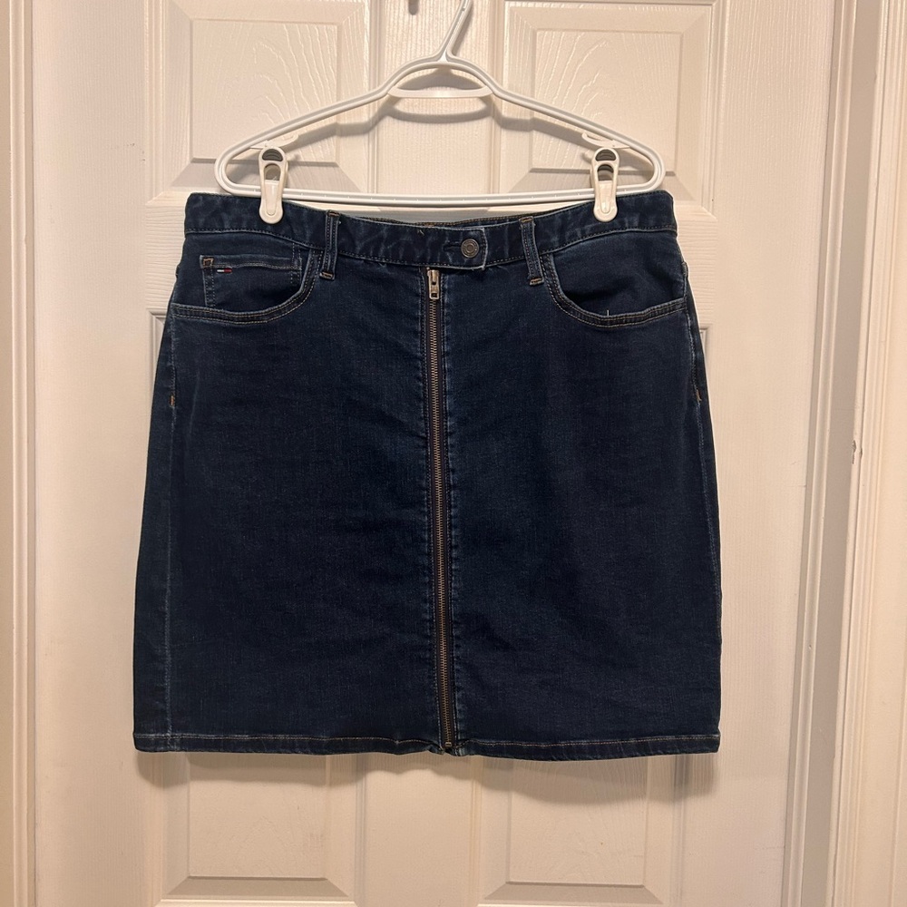 Tommy Hilfiger, front zipper skirt, dark jeans, size 18.